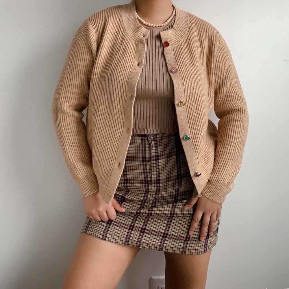 LEA & VIOLA, Beige Button Down Ribbed Cardigan